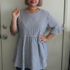 Gingham Baby Doll Dress/Top With Flared Sleeves